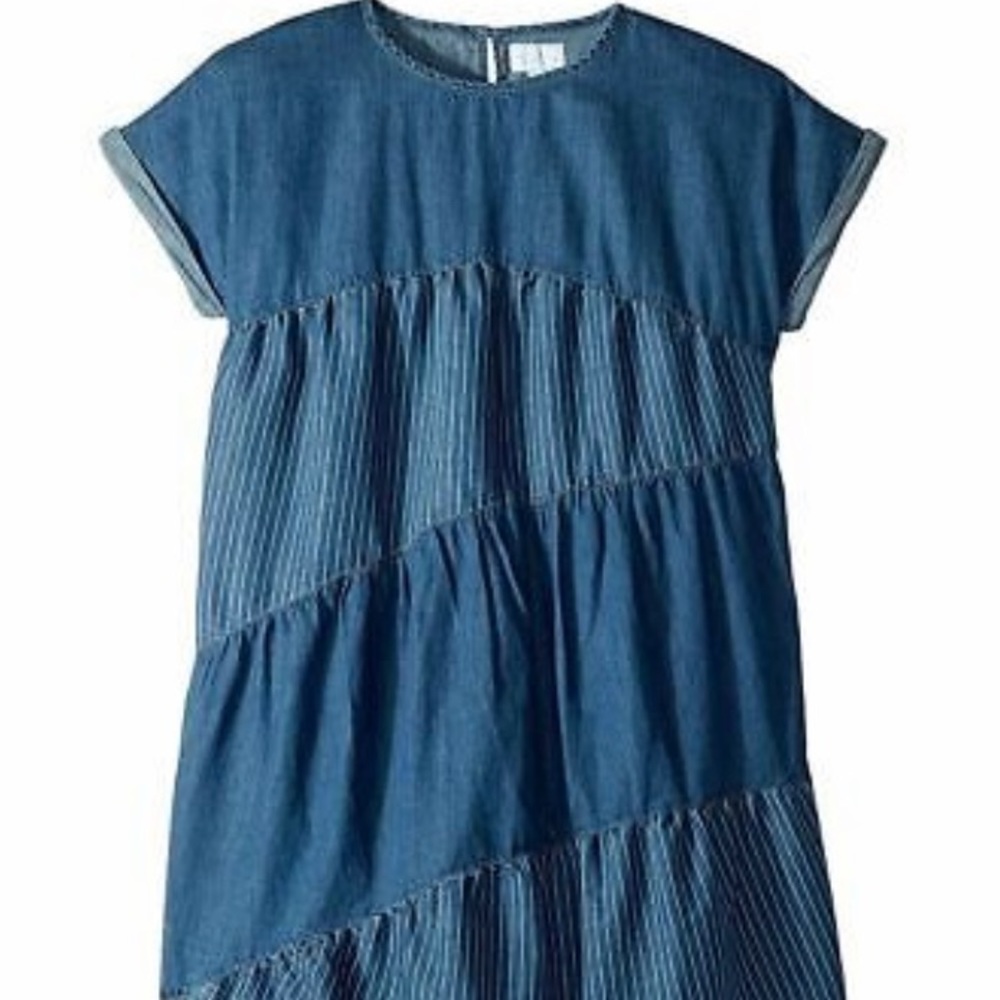 BCBGMAXAZRIA girls Asymmetric-tier denim dress + headband(sold separately)